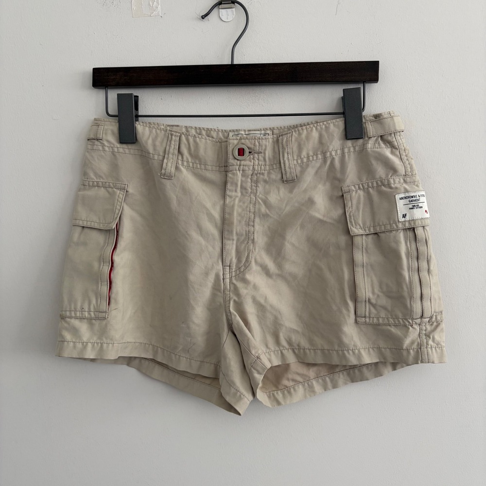 Abercrombie & Fitch Khaki Cargo Shorts Women Size 6 Tan Low Rise Y2K Gorpcore